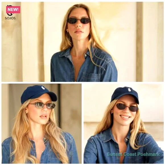 Retro Small Oval Sunglasses Rimless Vintage Narrow Shades - Picture 3 of 7